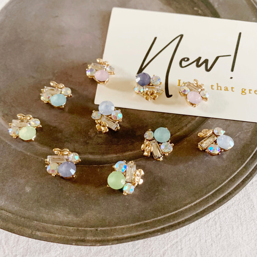 ラインビジューピアス＆イヤリング Cocoシャイン ビジューピアス イヤリング ラインストーン 小さめピアス