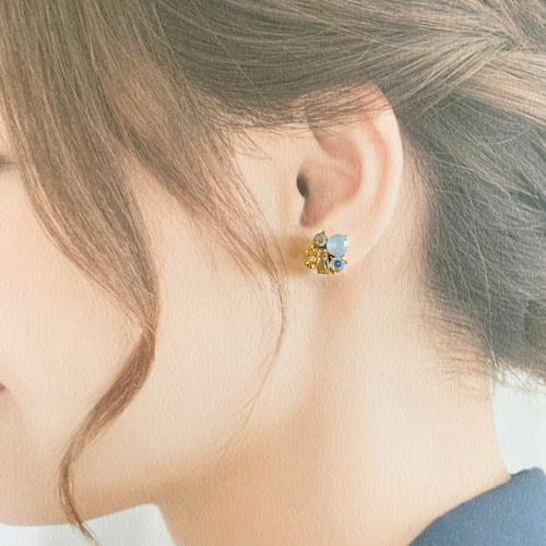 1213】ラインストーンと細石のピアス／イヤリング 1213】ライン