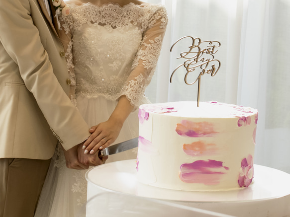 木製　ウェディング ケーキトッパー 　Best day Ever ケーキトッパー　結婚式　ブライダル　ウエディング 2枚目の画像