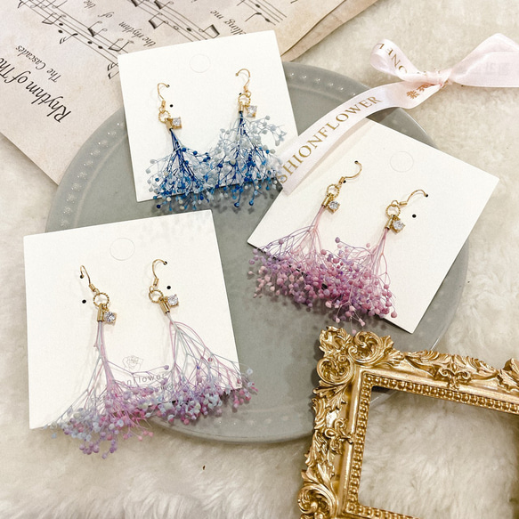 かすみ草花束ピアス オーダーメイド S925 アレルギー対応 イヤリング 1枚目の画像