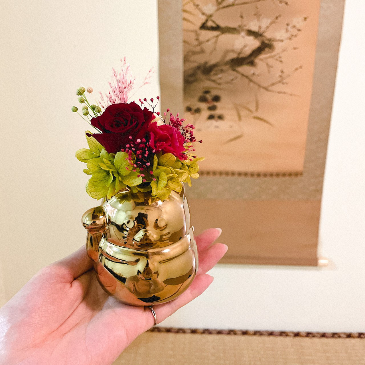 招き猫×リアルフラワー 　置物 お祝い 観賞用 飾り インテリア ショップ