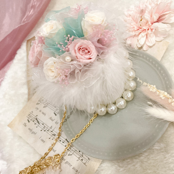 プリザーブドフラワー×パールリボン ミニサイズ インテリア プレゼント 記念日 お花 3枚目の画像