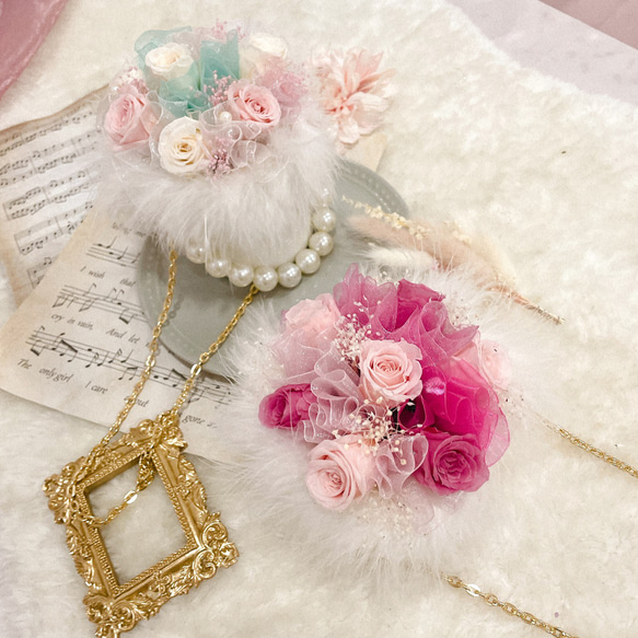 プリザーブドフラワー×パールリボン ミニサイズ インテリア プレゼント 記念日 お花 2枚目の画像