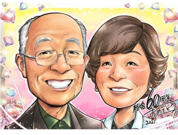 似顔絵【結婚記念日】オーダーメイド 夫婦 お祝い ギフト