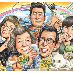 似顔絵【還暦祝い】オーダーメイド 家族 還暦 イラスト 似顔絵ショップ