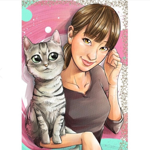 猫の似顔絵　額入り　猫　オーダー　似顔絵　ネコ　ペット肖像画　お祝い　ギフト 猫の似顔絵額入り猫オーダー似顔絵ネコペット肖像画お祝いギフト