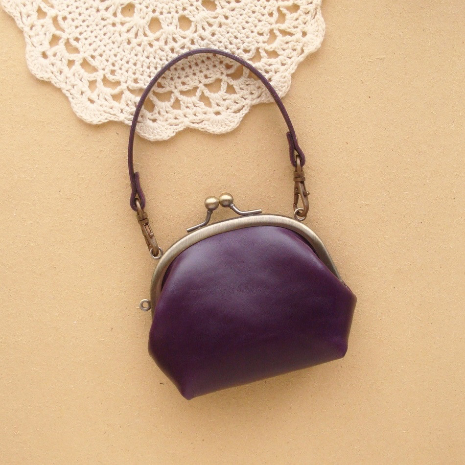 【受注制作】(10色あり)がま口*ミニポーチ 持ち手付き/ヌメ革