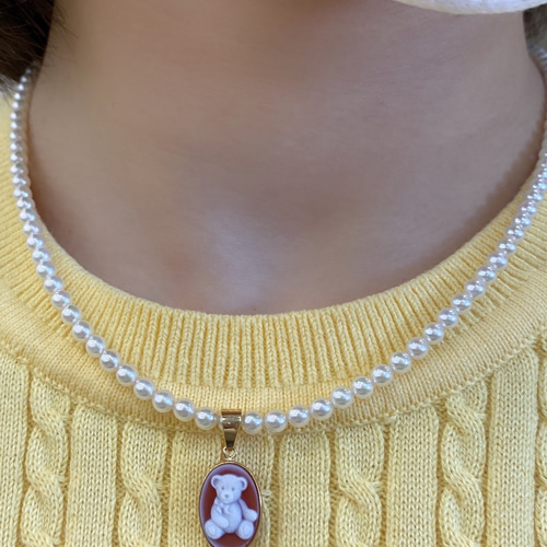 カメオ メノウカメオ 熊くま かわいい熊 ペンダントトップ