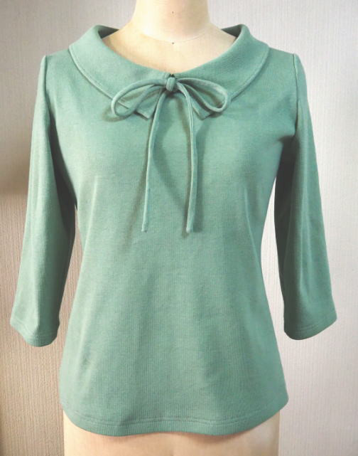 (再販４）ショールカラーのリボン大好きＴシャツ（ミントグリーン）