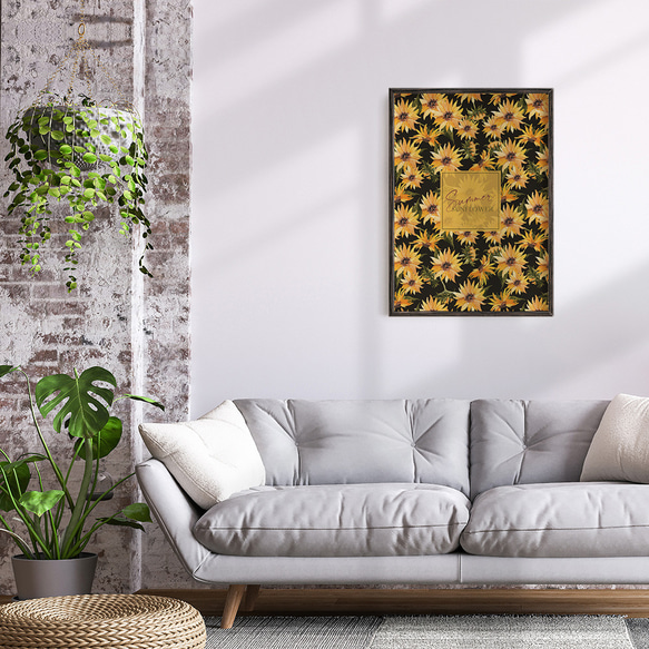 ポスター　夏のひまわり / i0677 /  黄色と茶色のヒマワリの花　ボタニカル　インテリアポスター 3枚目の画像
