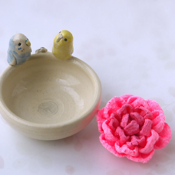 &lt;母親節禮物&gt;康乃馨和虎皮鸚鵡（陶器小包和花胸針） 第5張的照片