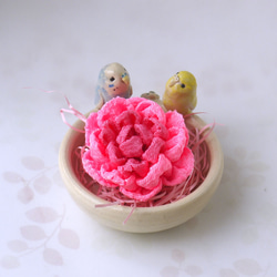 &lt;母親節禮物&gt;康乃馨和虎皮鸚鵡（陶器小包和花胸針） 第1張的照片