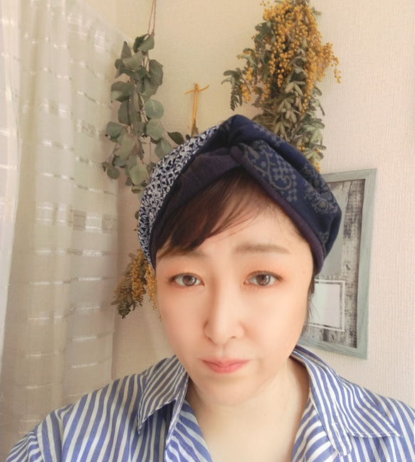 [限量版3] Nekonokaori｜Aizome &amp; Kanoko Shibori Hair Turban 第2張的照片