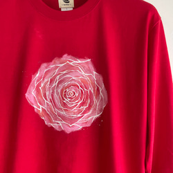 【オーダー】バラの花柄長袖Tシャツ　レッド 2枚目の画像