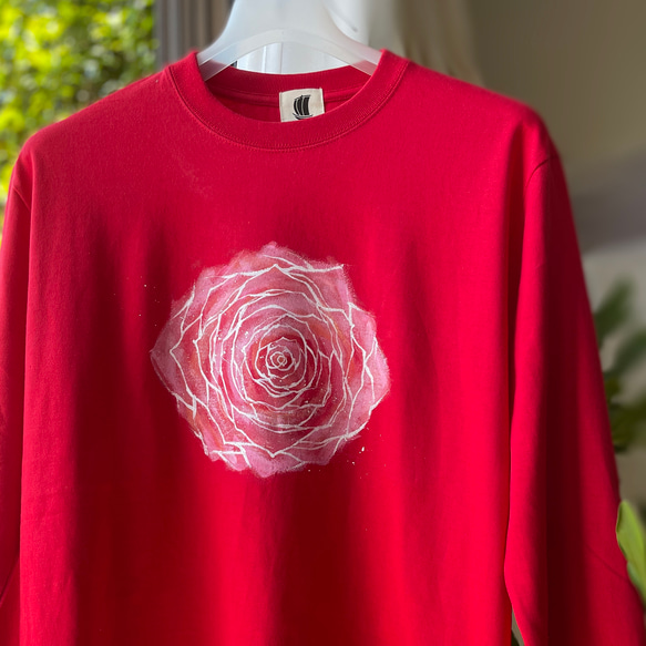 【オーダー】バラの花柄長袖Tシャツ　レッド 4枚目の画像