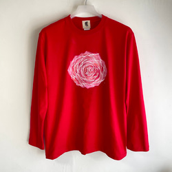 【オーダー】バラの花柄長袖Tシャツ　レッド 1枚目の画像