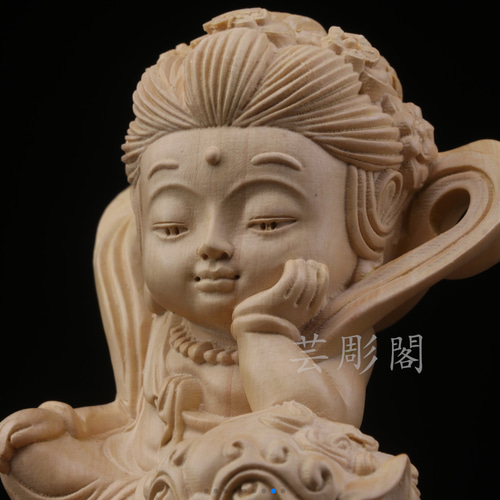 文殊菩薩 普賢菩薩 木彫仏像 彫刻 極上品 仏教工芸品 彫刻 芸彫