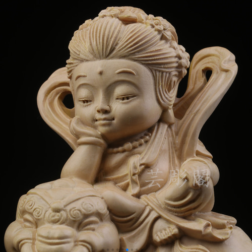 文殊菩薩 普賢菩薩 木彫仏像 彫刻 極上品 仏教工芸品 彫刻 芸彫
