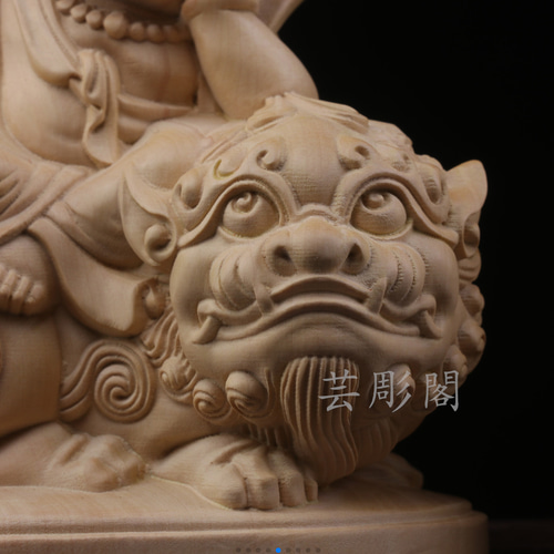 文殊菩薩 普賢菩薩 木彫仏像 彫刻 極上品 仏教工芸品 彫刻 芸彫
