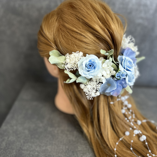 髪飾り 結婚式 成人式 水色 薔薇 紫陽花 パール ヘアアクセサリー 髪飾り 結婚式 成人式 水色 薔薇 パール 紫陽花 ブルーローズ