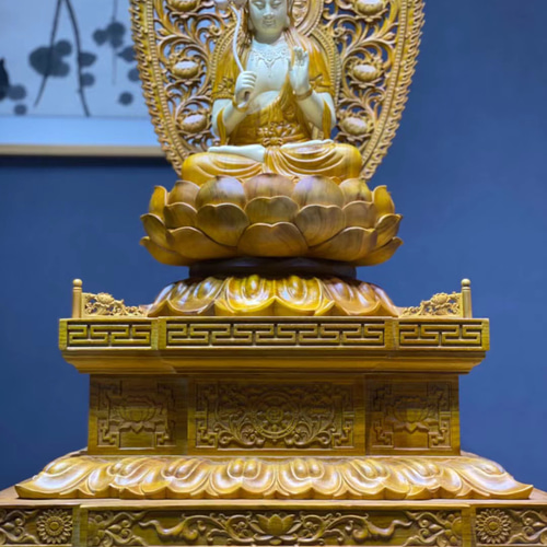仏像‥菩薩座像‥仏教美術 時代仏 希少 金彩 文殊菩薩 僧形文殊菩薩坐像 僧形文殊菩薩騎