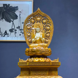 持蓮観音像 観音菩薩座像 仏像 佛像 ＊香樟木 精密彫 彫刻 仏教