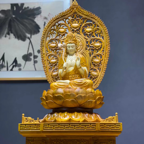 観音菩薩像 観音様 木彫 高さ約61cm 仏像/仏教美術/骨董品　金色　豪華 Amazon｜Sugarello 観音木彫 仏像 木彫り 観音像 観音菩薩 木製