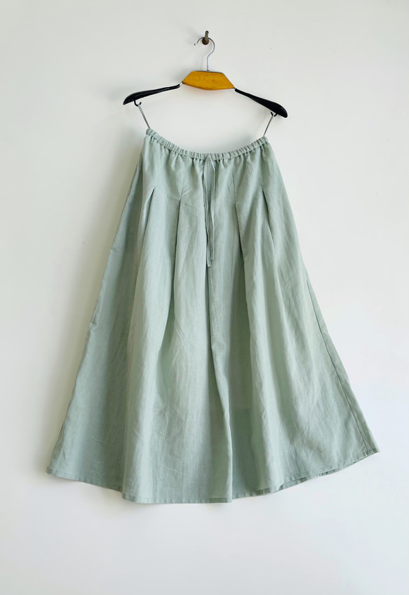 ロングプリーツスカート（コットンリネン素材♪淡いミントグリーン） 8枚目の画像
