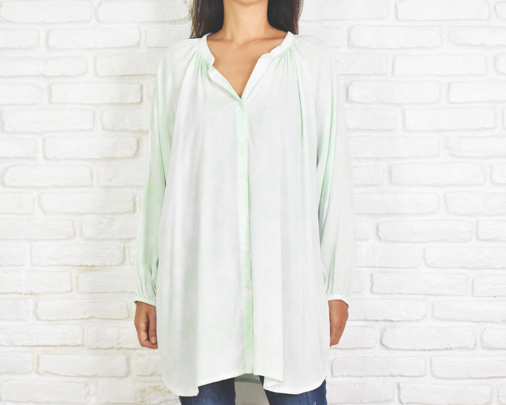 手染めスキッパーボタンシャツ　グリーン