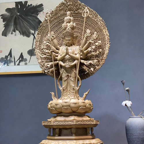 千手観音 特大 仏教美術 沈香木 木彫仏像 十一面千手観音像 仏教