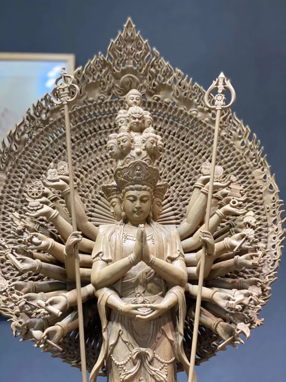 木彫り 観音像 特大 高さ91.5cm 仏像 美術 芸術品 木造 民芸 札幌 厚別