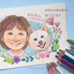 似顔絵を母の日のプレゼントに!　お花いっぱいの似顔絵(B6サイズ・フレーム無し) 4枚目の画像