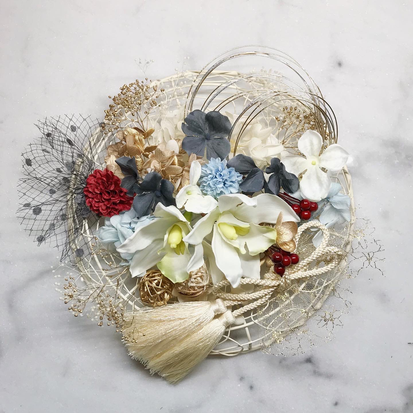 ヘッドドレス　髪飾り　成人式　卒業式　結婚式　和装　ドライフラワー　前撮り　ウエディング　オーダーメイド　編みおろし