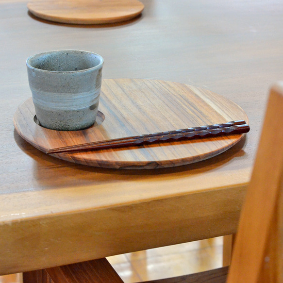 木製 チークウッド チーク ランチプレート φ27cm 盛り付け 食器 皿 無垢 カフェ トレー デザート J-0015 4枚目の画像
