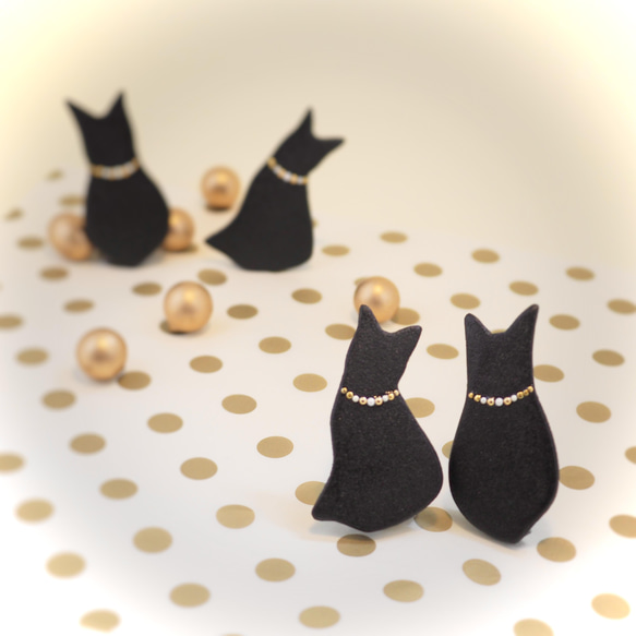 黒猫のパーティーブローチ・漆塗ブローチ　猫　ネコ 1枚目の画像