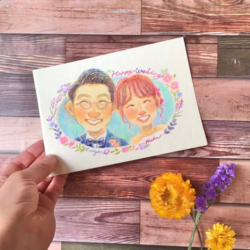 似顔絵ウェルカムボードや結婚祝いのプレゼントに！ お花