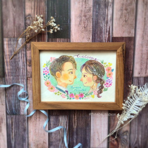 ウェルカムボード&似顔絵オーダー（A3サイズ額縁付き） 可愛い】似顔絵ウェルカムボード【A3サイズ・額付・データ付