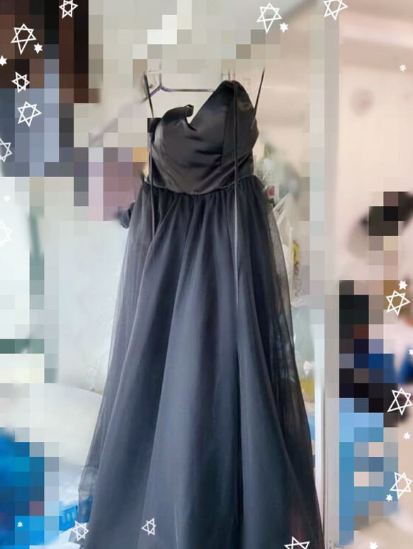 カラードレス 黒色 優雅なシルエット キャミソール　Vバック　トレーンタイプ 1枚目の画像