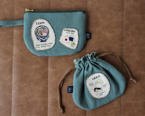 ☆受注制作☆ミニ巾着とミニポーチのセット（和柄：うどんとおでん