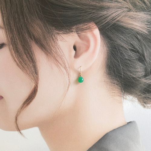 激レア商品※】大粒3.5㎝ペアシェイプグリーンクォーツの1.4㎝フープ