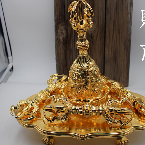 チベット法器 四大明王セット 鐘 金剛盤 独鈷杵 三鈷杵 五鈷杵