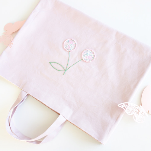 レッスンバッグ ピンク さくらんぼ 刺繍 リバティ チェリー 女の子