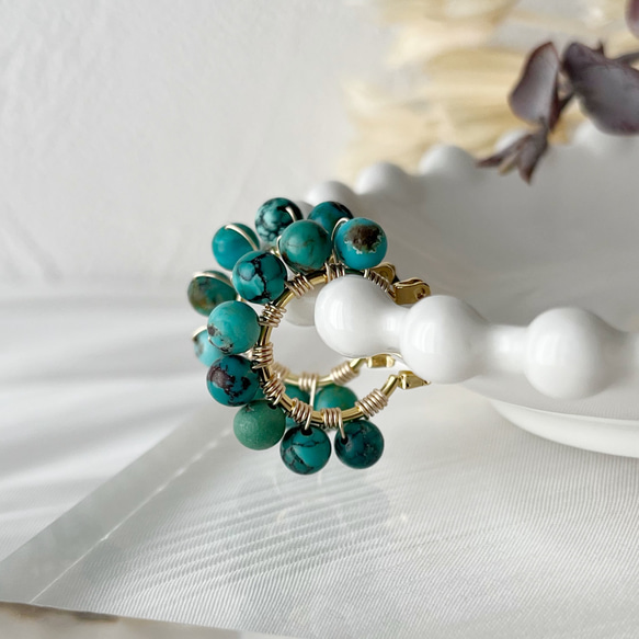 No.193   大人気✨天然石 ターコイズ フープピアス 6枚目の画像