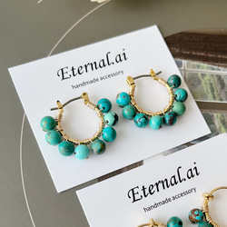 No.193   大人気✨天然石 ターコイズ フープピアス 4枚目の画像