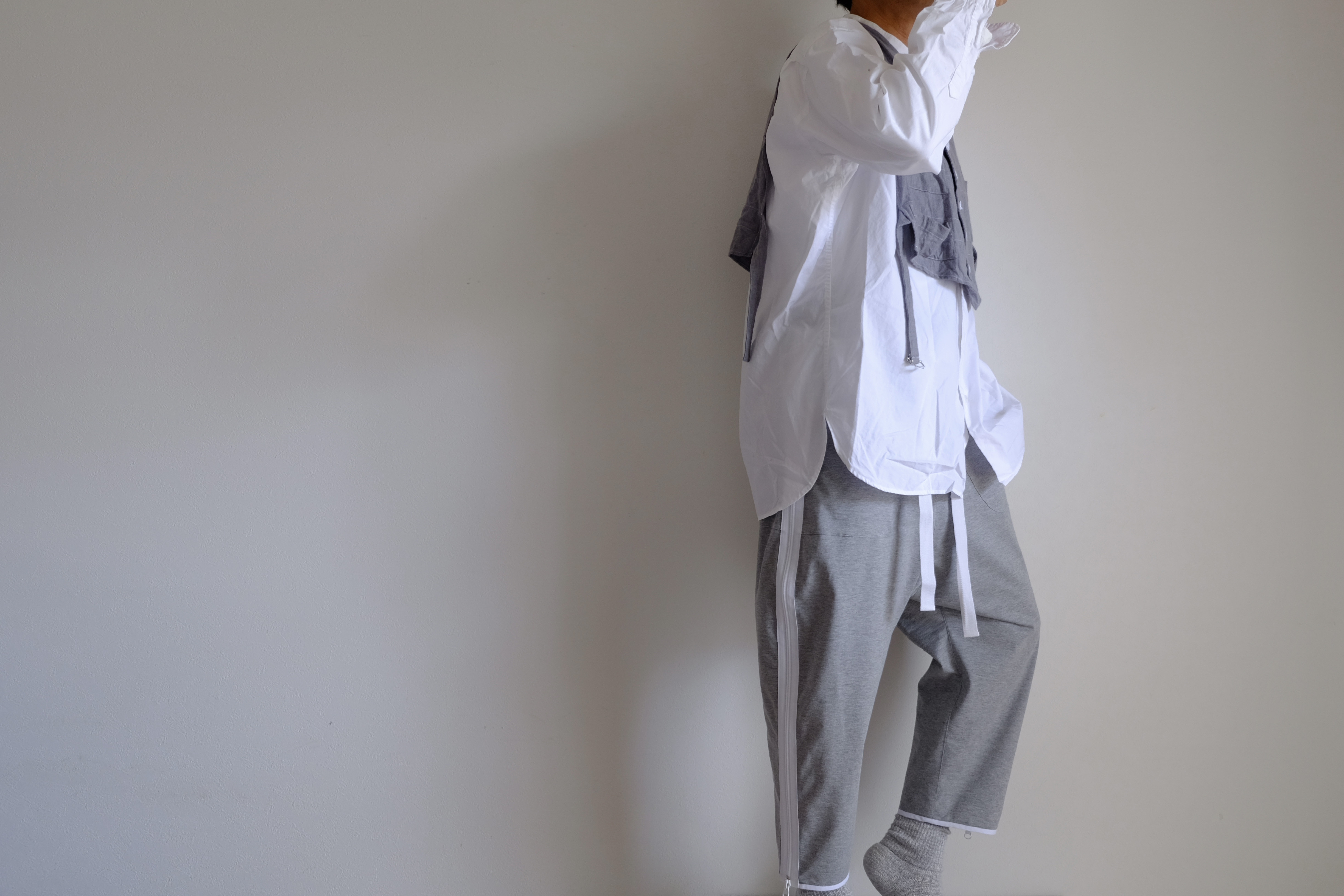 sale◎ZIPサイドライントラックパンツ / コットン天竺 【 杢ライトグレー 】