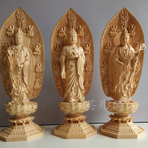 西洋三聖 切金 本金 阿弥陀如来三尊 観音菩薩 勢至菩薩三尊 木製仏像