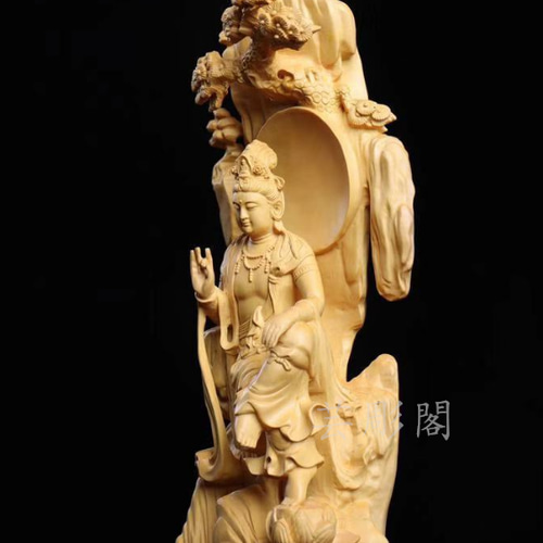 自在観音 木彫仏像 観音菩薩 置物 極上品 仏教工芸品 彫刻 芸彫