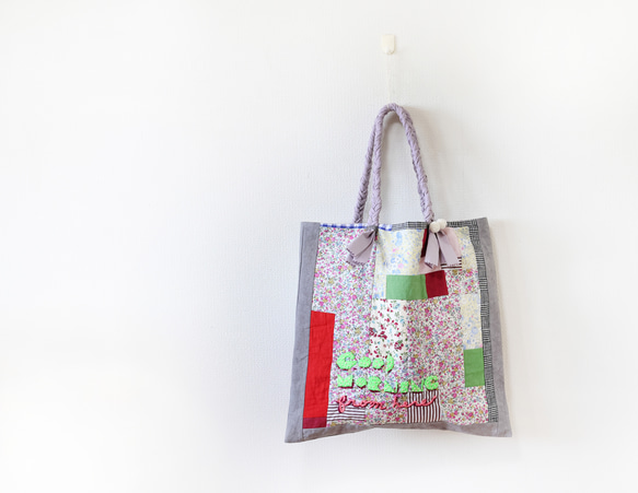 JUNE　トートバッグ①　ハンドメイド ことば刺繍トート「Good morning from here！2」 ショルダー