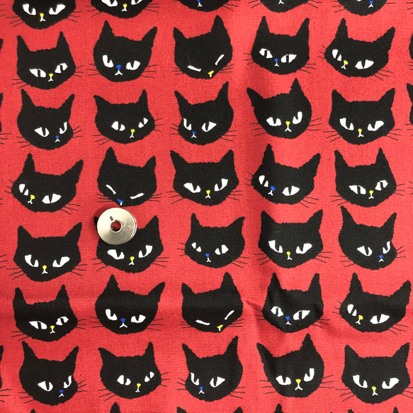 【100×50】黒猫ちゃんのフェイス柄　生地（ワインレッド） 2枚目の画像