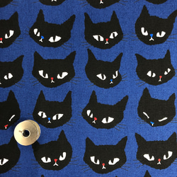 パープルコスモスの黒猫パネル生地　ハンドメイド 100×50】黒猫ちゃんのフェイス柄 生地（ブルー） 生地 ハンドメイド